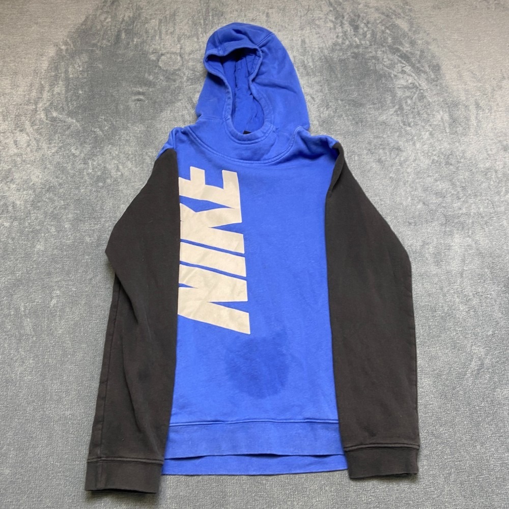Nike Hoodie Boys XL Blue Black Spellout Logo Pullover Long Sleeve Sportswear